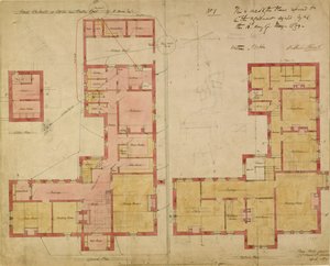 Suunnitelmat Red Houselle, Bexley Heath, 1859 (kynä ja muste ja wc paperilla)