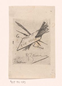 Ex libris kynillä, siveltimillä ja paletilla tekijältä Philip Zilcken