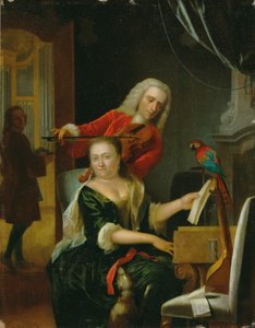 Muotokuva herrasmiehestä ja hänen vaimostaan musiikissa sisätiloissa (öljy paneelille)