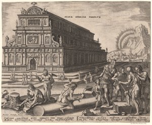 Dianan temppeli Efesoksessa sarjasta Maailman kahdeksas ihme Maarten van Heemskerckin jälkeen, 1572 tekijältä Philipp Galle