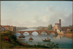 Pisa, Ponte a Mare / maalaus v. Hackert, 1799