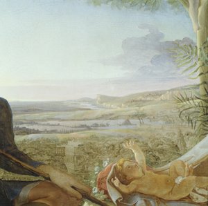 Kristus-lapsi ja maisema elokuvasta Rest on the Flight to Egypt, 1805-06 (yksityiskohta 141645) tekijältä Philipp Otto Runge