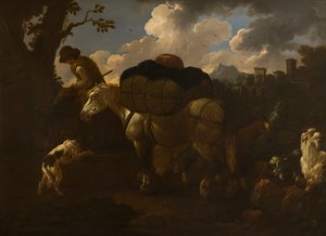 Talonpoikakohtaus, n. 1677-1706 (öljy kankaalle) tekijältä Philipp Peter called Rosa da Tivoli Roos