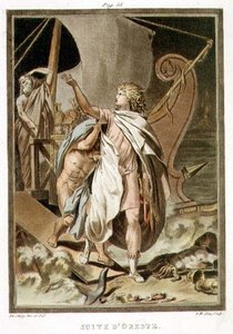 The Retinue of Orestes, puvut Jean Racinen "Andromachelle", "Research on the Costumes and Theatre of All Nations" I osasta, kaiverrus Pierre Michel Alix (1762-1817) 1802 (värikaiverrus)