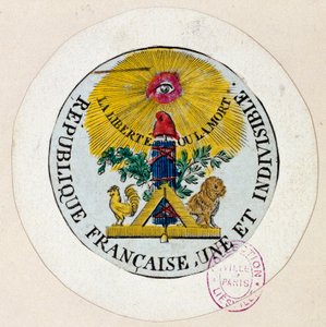 Ranskan vallankumous: sinetti koristaa tasavallan ja vapaan valmistusteollisuuden symboleja. Kaiverrus Philippe Auguste Hennequin (1762-1833) 1792 Pariisi. Carnavalet-museo