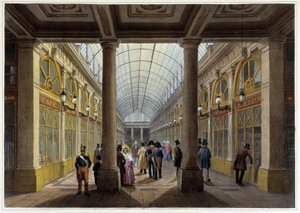 Orléansin galleria Palais Royalissa - Jacottetin ja Benoistin suunnittelemassa "Kävelymatka Pariisissa ja sen ympäristössä", n. 1840
