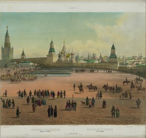 Basilikan katedraali Moskovan Punaisella torilla Moskovan panoraamanäkymästä 10 osassa, n. 1848 tekijältä Philippe Benoist