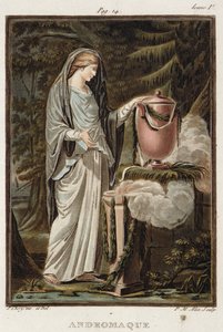 Andromache, puku Jean Racinen Andromacheen, julkaisun "Research on the Costumes and Theatre of All Nations" osasta I, kaiverrus Pierre Michel Alix (1762-1817) 1802