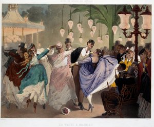 Valssi Mabillessa tanssikohtaus Mabillessa 1867. Philippe Jacques Linderin litografia (1835-?). Sarjan tapojen ja toimien museo. Carnavalet-museo, Pariisi