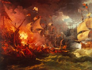 Espanjan armadan tappio, 8. elokuuta 1588. tekijältä Philippe Jacques de Loutherbourg