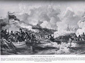 Brittijoukkojen maihinnousu Egyptiin vuonna 1801, kuvitus teoksesta 