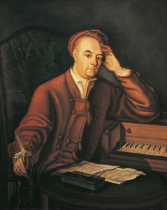 Saksa, Saksi-Anhalt, Halle, Muotokuva saksalaisesta säveltäjästä Georg Friedrich Händelistä (1685 - 1759) tekijältä Philippe Mercier