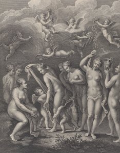 Hera, Aphrodite ja Athena valmistautuvat kauneuskilpailuun ennen P..., n. 1729-40. tekijältä Philippe Simonneau