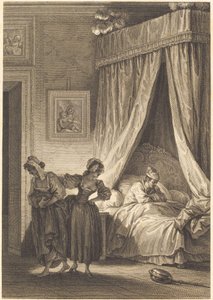 Vedonlyönti kolmesta juoruista: Palvelija tekijältä Philippe Triere and Antoine Jean Duclos after Jean Honoré Fragonard