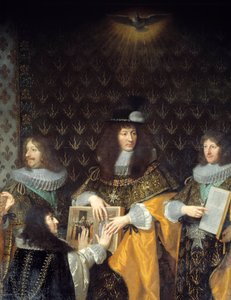 Kuningas Ludvig XIV vastaanottaa Pyhän Hengen ritarikunnan (Pyhän Hengen ritarikunnan) ritari, veljensä Anjou Detailin herttua. Philippe de Champaignen (1602-1674) maalaus 1600-luvulta Grenoble, Musee des Beaux Arts tekijältä Philippe de Champaigne