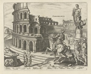 Colosseum Roomassa Amfiteatteri (otsikko esineessä) Maailman kahdeksan ihmettä. (sarjan nimi) tekijältä Philips Galle