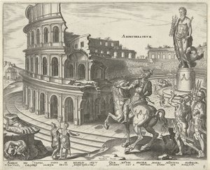 Colosseum Roomassa Amfiteatteri (otsikko esineessä) Maailman kahdeksan ihmettä. (sarjan nimi) tekijältä Philips Galle