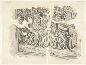 Cebesin kohtauksen vedoksen vasen alakulma Tabula Cebetis Carta Vitae (alkuperäinen nimi) tekijältä Philips Galle