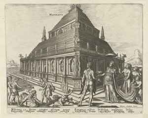 Halikarnassoksen mausoleumi Mavsolevm (otsikko esineessä) Maailman kahdeksan ihmettä (sarjan nimi) tekijältä Philips Galle
