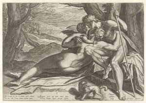 Venus ja Adonis Amorin kanssa The Story of Adonis (sarjan nimi) tekijältä Philips Galle