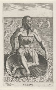 Zeegod Nereus Nerevs (otsikko esineessä) Rivier- en zeegoden (sarjan nimi) Tyylikkäitä muotokuvia meren puolijumalista ja Amnicus-hylkeistä (sarjan nimi) tekijältä Philips Galle