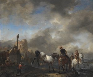 Hevonen lähellä rajakiveä tekijältä Philips Wouwerman