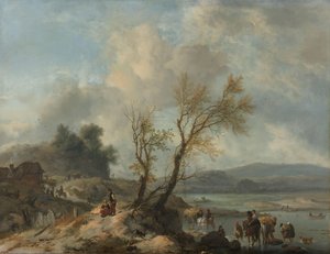 Maisema hiekkapolulla joen vieressä tekijältä Philips Wouwerman