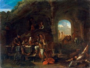 Tavernakohtaus, c1640-1665 tekijältä Philips Wouwerman