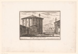 Näkymä Vestan temppelille Tempio della Dea Veste (nimi esineessä) Näkemyksiä antiikin ja nykyajan Roomasta (sarjan nimi) Varie Vedute di Roma Antica, e Moderna (sarjan nimi)
