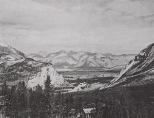 La vall de Bow, al parc nacional canadenc; Canadian Pacific Railway (foto b/n) finlandès tekijältä Photographer Canadian