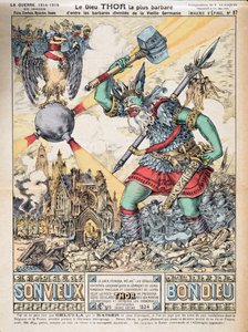 Jumala Thor on barbaarisin vanhan Saksan barbaarisista jumaluuksista, julkaisusta History of the Third Republic, Vol. I, Poliittinen historia, pub.1933 (väri litho)