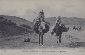 Matkustajat Algerian Saharassa tiellä Biskrasta El Kantaraan (m/v kuva) tekijältä Photographer French