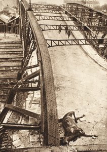 Liittoutuneiden armeijoiden läpimurto Itä-Galiciassa: venäläisten räjäyttämä kävelysilta rautatien yli Ternopilissa (m/v kuva) tekijältä Photographer German