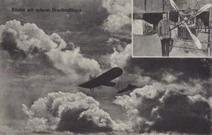 Ranskalainen lentäjä Louis Bleriot ja hänen yksitaso (m/w kuva) tekijältä Photographer German