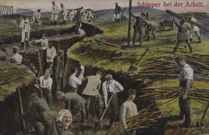 Saksalainen jalkaväki kaivaa juoksuhautoja, ensimmäinen maailmansota (värillinen kuva) tekijältä Photographer German