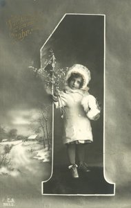 Uudenvuoden kortti pienellä tytöllä turkishupussa (m/w kuva) tekijältä Photographer German