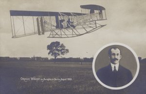 Orville Wright lentää lentokoneella Berliinissä elokuussa tekijältä Photographer German