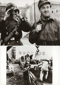 Kansallinen kansanarmeija on suojannut luotettavasti Saksan demokraattisen tasavallan ja Länsi-Berliinin välistä rajaa 13. elokuuta 1961 lähtien... (valkoinen kuva) tekijältä Photographer German
