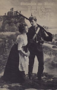Stolzenfelsin linna Rein-joella, saksalainen isänmaallinen sotilaallinen postikortti (m/v kuva) tekijältä Photographer German