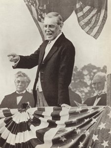 Yhdysvaltain presidentti Woodrow Wilson, Kansainliiton perustamisen liikkeellepaneva voima, joka ei kuitenkaan onnistunut suostuttelemaan maataan liittymään organisaatioon (m/w kuva) tekijältä Photographer German