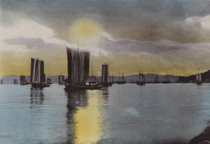 Japani, n. 1912: Auringonlasku, Akashin rannikko (kuva) tekijältä Photographer Japanese