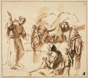Munkki saarnaa, 1600-luvun puoliväli. tekijältä Pier Francesco Mola