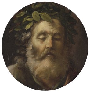 Muotokuva runoilija Homer par Mola, Pier Francesco (1612-1666). Öljy puulle, koko : D 38,7, , Yksityiskokoelma tekijältä Pier Francesco Mola