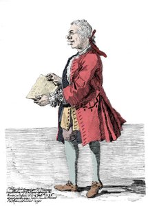 Giovanni Battista Pergolesin (Jean Baptiste Pergolese, Jean-Baptiste) sarjakuva (1710 - 1736). Pier Leone Ghezzin (1674 - 1755) piirros, joka kertoo, että säveltäjä kärsi toisesta jalasta vammasta ja ontuva. 1736.