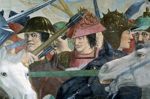Yksityiskohta todellisen ristin legendasta, joka esittää Bysantin Heraklius I:n taistelun Chosroes II:ta vastaan, kirjoittanut Piero della Francesca tekijältä Piero della Francesca