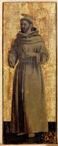 Misericorden polyptiikka: Misericorden neitsyt, pyhien ympäröimänä. Yksityiskohta, joka edustaa pyhää Francois Assisilaista. Piero della Francescan maalaus puulle (1415/20-1492) 1445-1460 Dim. 54x21 cm Sansepolcro, Pinacoteca Comunale tekijältä Piero della Francesca