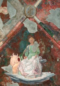 Pyhä Luke. Piero della Francescan (1410 / 1420-1492) freskon yksityiskohta. San Michelen kappeli. Santa Maria Maggioren basilika (Pyhä Maria Major), Rooma. tekijältä Piero della Francesca