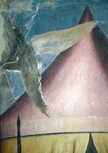Konstantinuksen unelma, enkelin yksityiskohta, True Cross -syklistä, valmistunut fresko vuodelta 1464. tekijältä Piero della Francesca