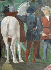 Legenda todellisesta rististä, kuningas Salomon vastaanotto Saaban kuningattarelle, yksityiskohta kahdesta ratsumiehestä, valmistunut fresko 1464.