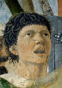 Legenda todellisesta rististä, Konstantinuksen voitto Milvian sillan taistelussa, yksityiskohta huutavasta miehestä, valmistunut fresko 1464.